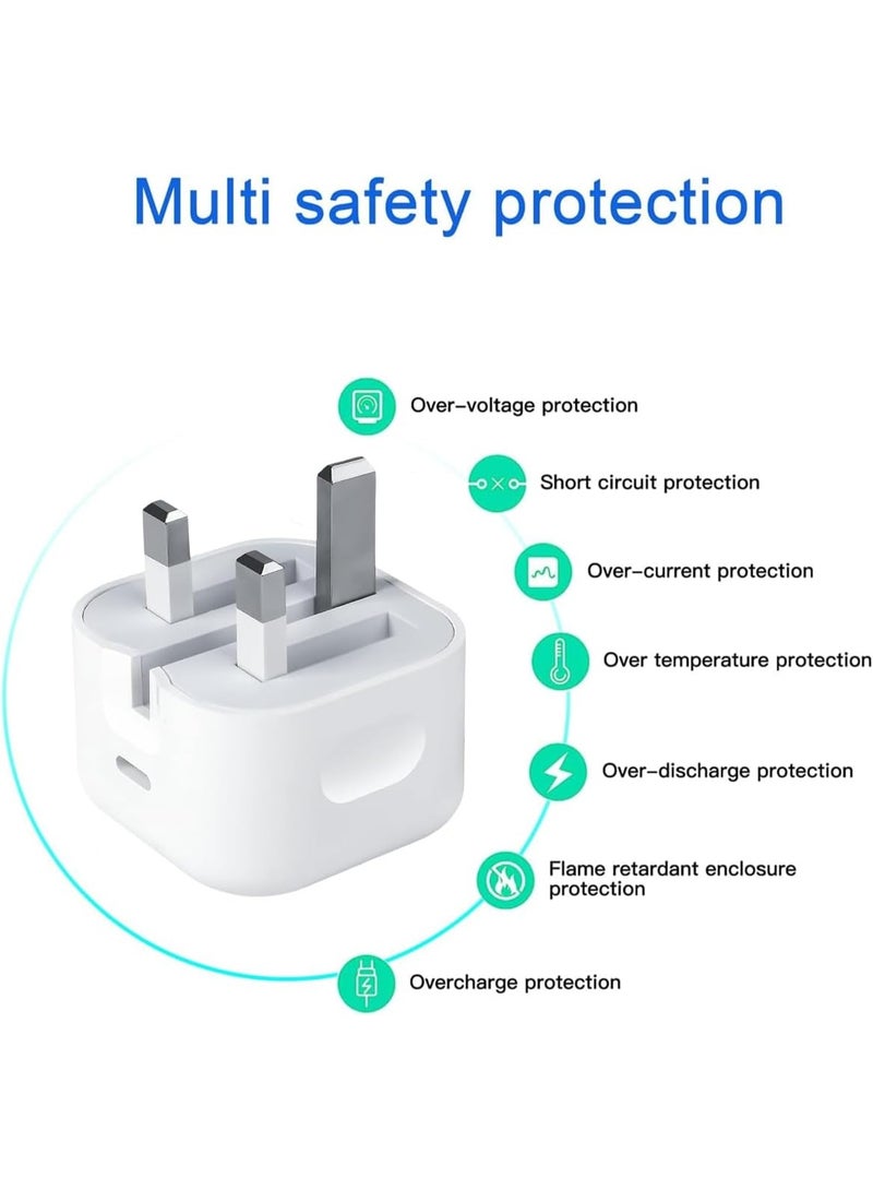 iMee 20W USB-C Power Adapter with USB-C to USB-C Cable 1 Meter Single Port Fast Charging UK 3 Pin Plug Wall Charger AC 100-240V for Compatible Smartphones Tablets Power Banks Model IM-TA120CC - Image 3